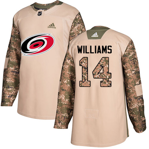 Adidas Hurricanes #14 Justin Williams Camo Authentic Veterans Day Stitched NHL Jersey - Click Image to Close
